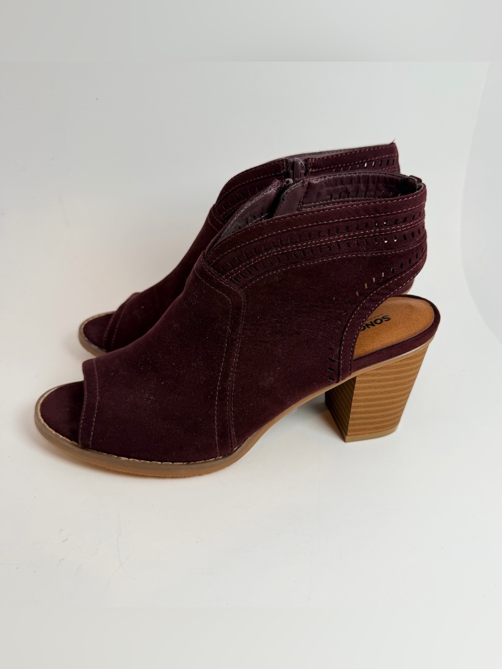Sonoma Wine Suede Peep-Toe Block Heel Booties